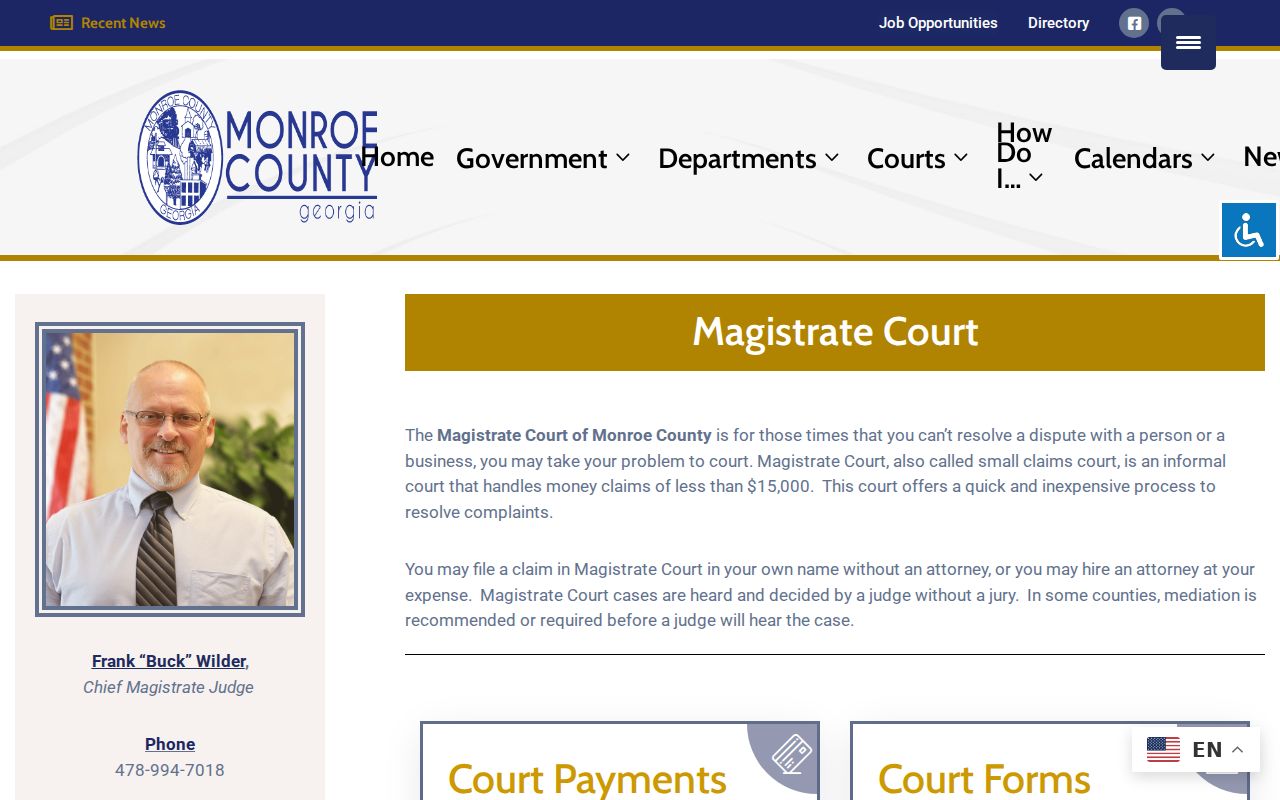 Monroe County civil docket Magistrate Court information