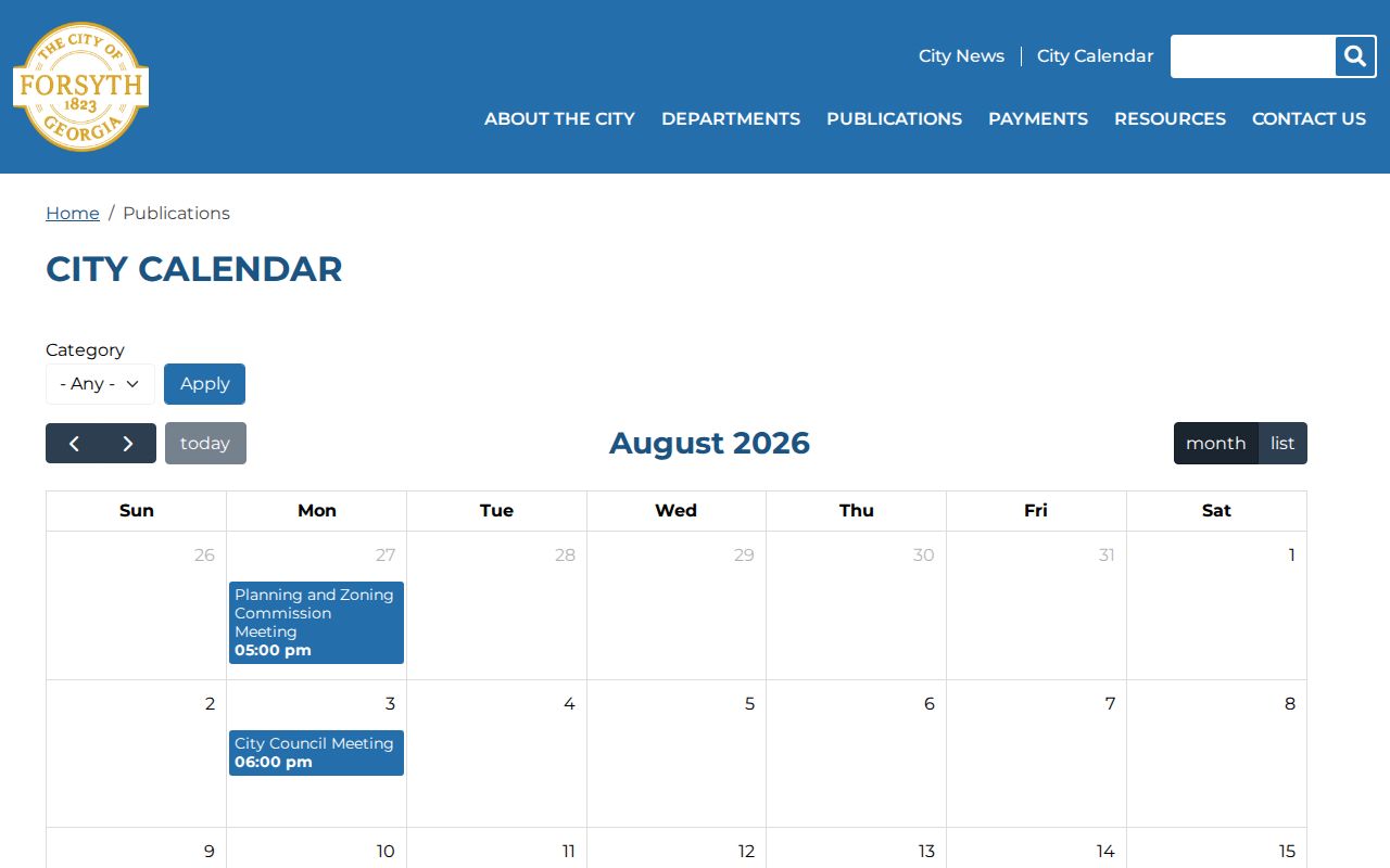 Forsyth general city calendar, which is not a Monroe County court calendar