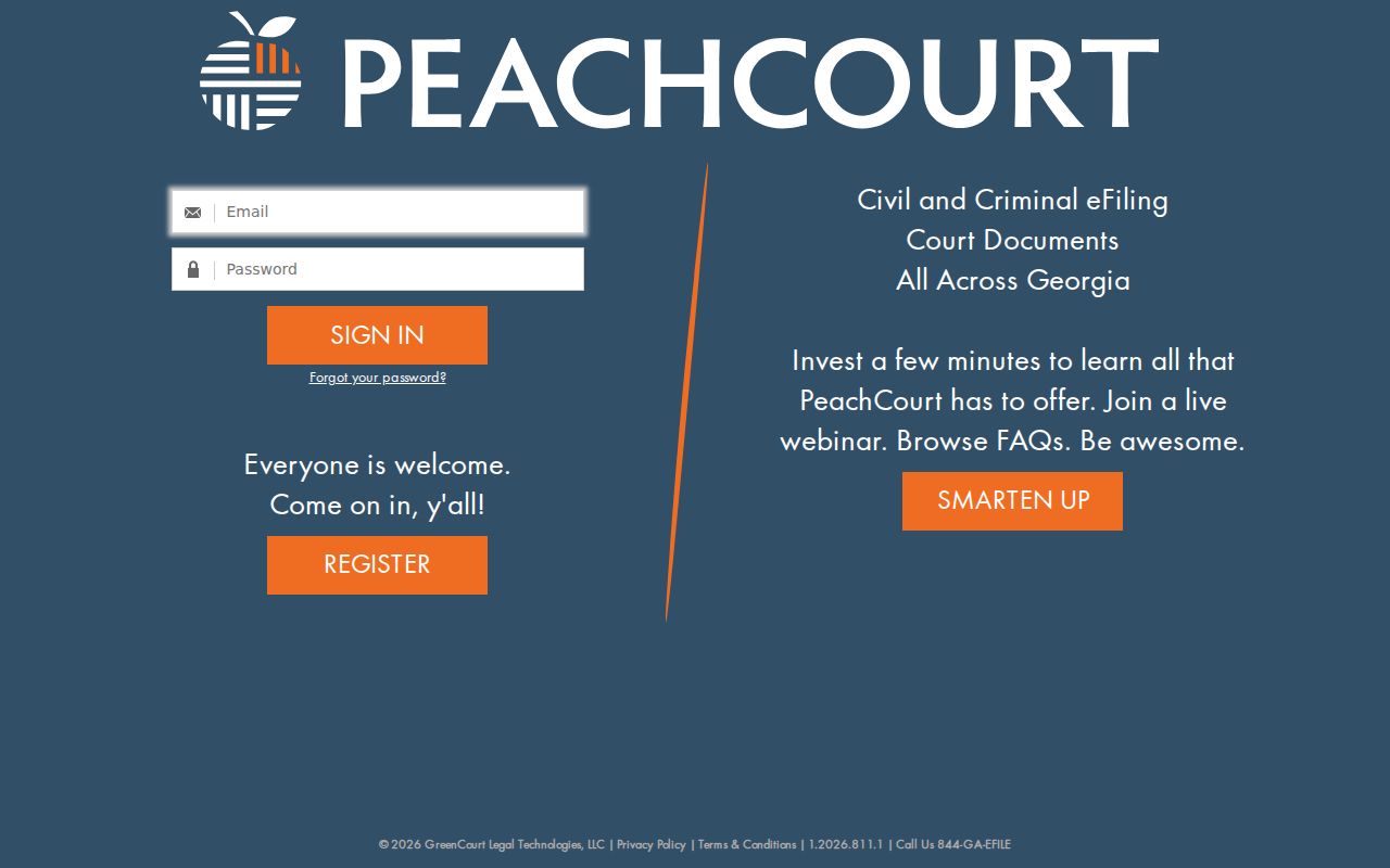 PeachCourt access page used for Monroe County Superior Court calendar events