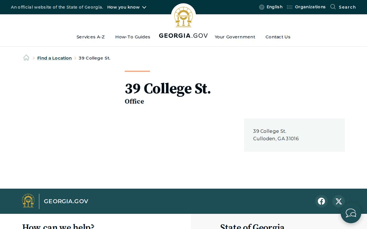 Georgia.gov location page for Culloden, not a verified court office