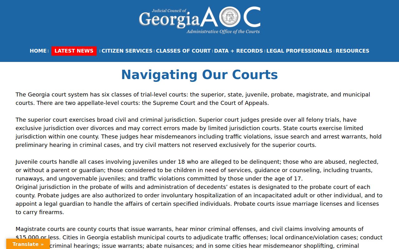 Monroe County court docket Georgia trial court hierarchy